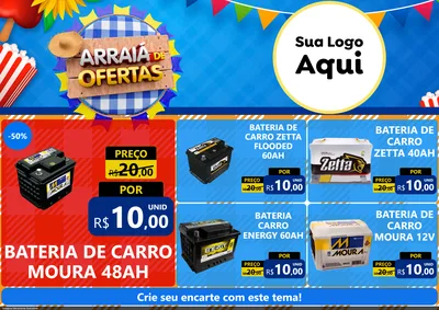 Modelo de Encarte para Encarte A4 Horizontal com o tema Arraiá de Ofertas para Baterias Elétricas