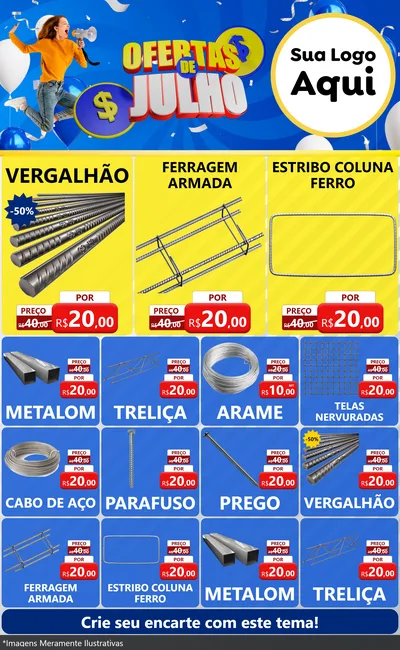 Modelo de Encarte para Encarte Grande com o tema Ofertas de Julho para Ferragens