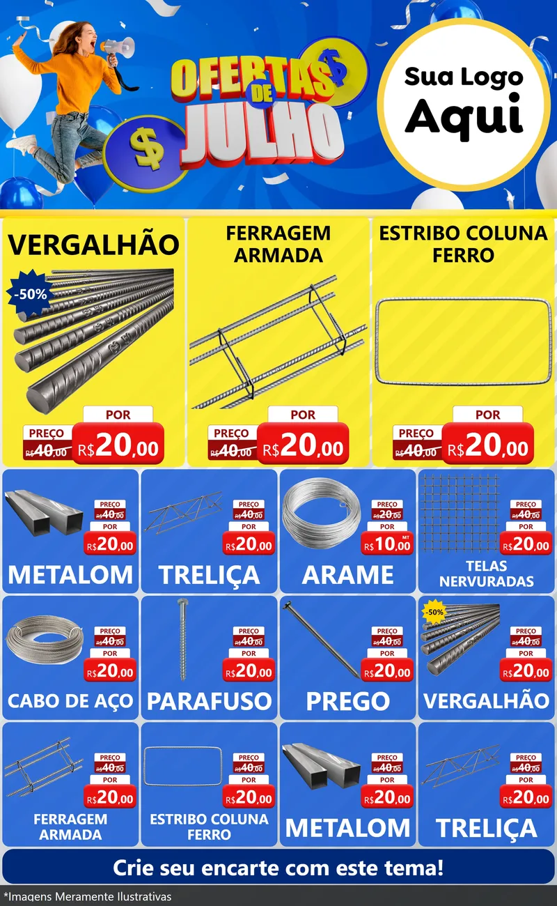 Modelo de Encarte para Encarte Grande com o tema Ofertas de Julho para Ferragens