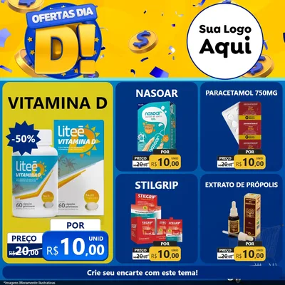 Modelo de Rede Social para Feed Facebook com o tema Ofertas Dia D para Farmácia