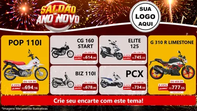 Modelo de TV para TV Horizontal com o tema Saldão de Ano Novo para Concessionaria de Motos