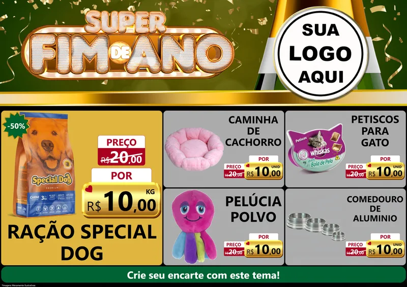 Modelo de Encarte para Encarte A4 Horizontal com o tema Super Fim de Ano para Pet Shop