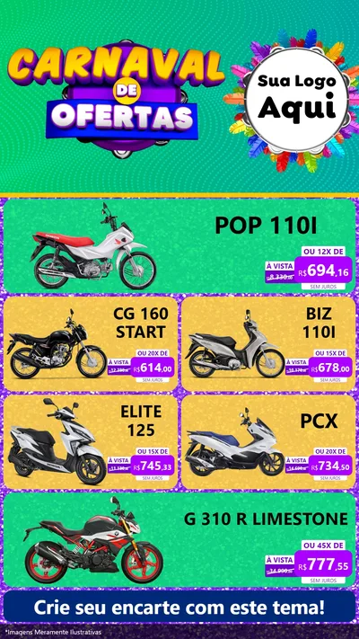 Modelo de TV para TV Vertical com o tema Carnaval de Ofertas para Concessionaria de Motos