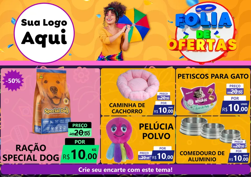 Modelo de Encarte para Encarte A4 Horizontal com o tema Folia de Ofertas para Pet Shop