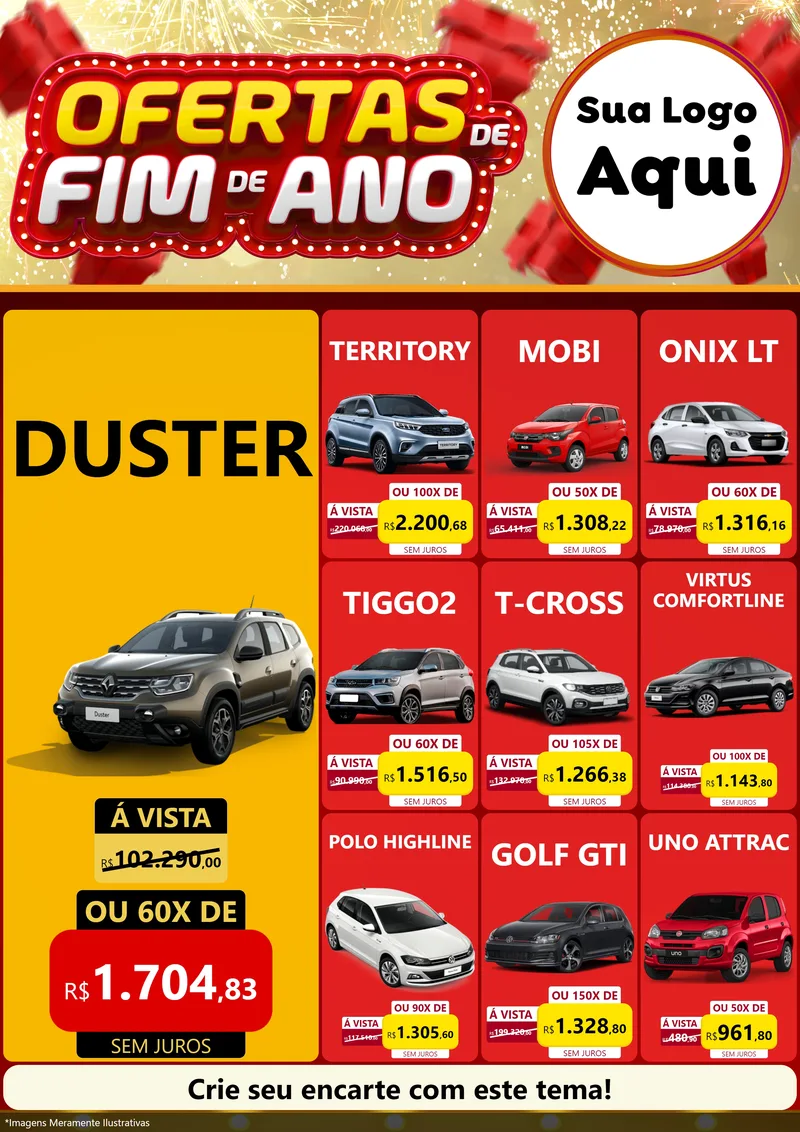 Modelo de Encarte para Encarte A4 Vertical com o tema Ofertas de Fim de Ano para Concessionaria de Carros