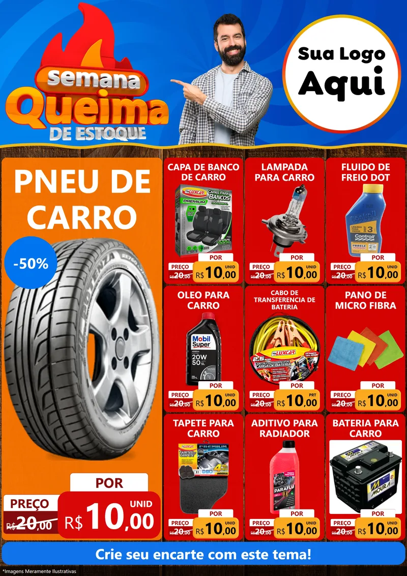 Modelo de Encarte para Encarte A4 Vertical com o tema Semana Queima de Estoque para Auto peças
