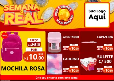 Modelo de Encarte para Encarte A4 Horizontal com o tema Semana do Real para Papelaria
