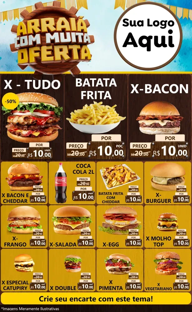 Modelo de Encarte para Encarte Grande com o tema Ofertas de São João - Junina para Hamburgueria