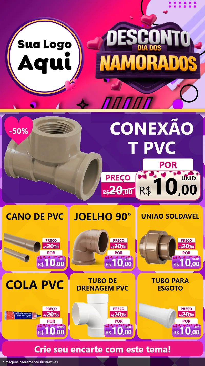 Modelo de Rede Social para Stories com o tema Desconto Dia dos Namorados para Tubos e conexões