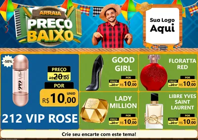 Modelo de Encarte para Encarte A4 Horizontal com o tema Arraiá de Preço Baixo - Junina para Perfumes