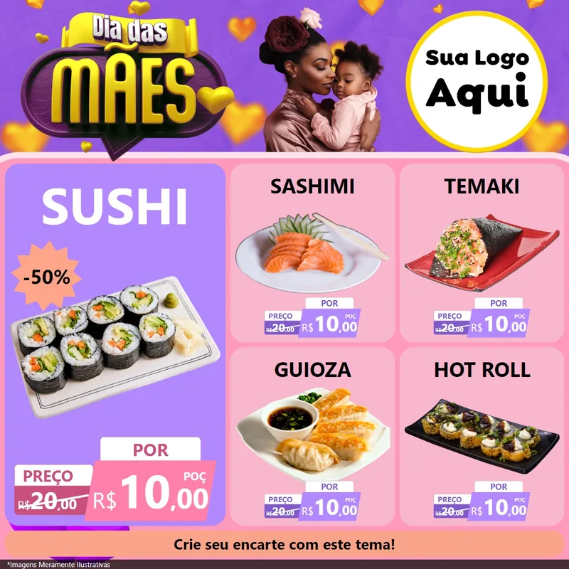 Modelo de Rede Social para Feed Facebook com o tema Dia das Mães para Comida japonesa