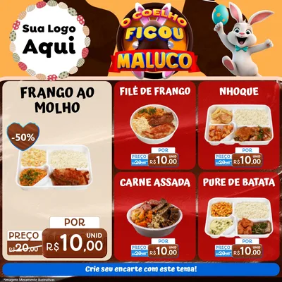 Modelo de Rede Social para Feed Facebook com o tema O Coelho Ficou Maluco - Páscoa para Restaurante