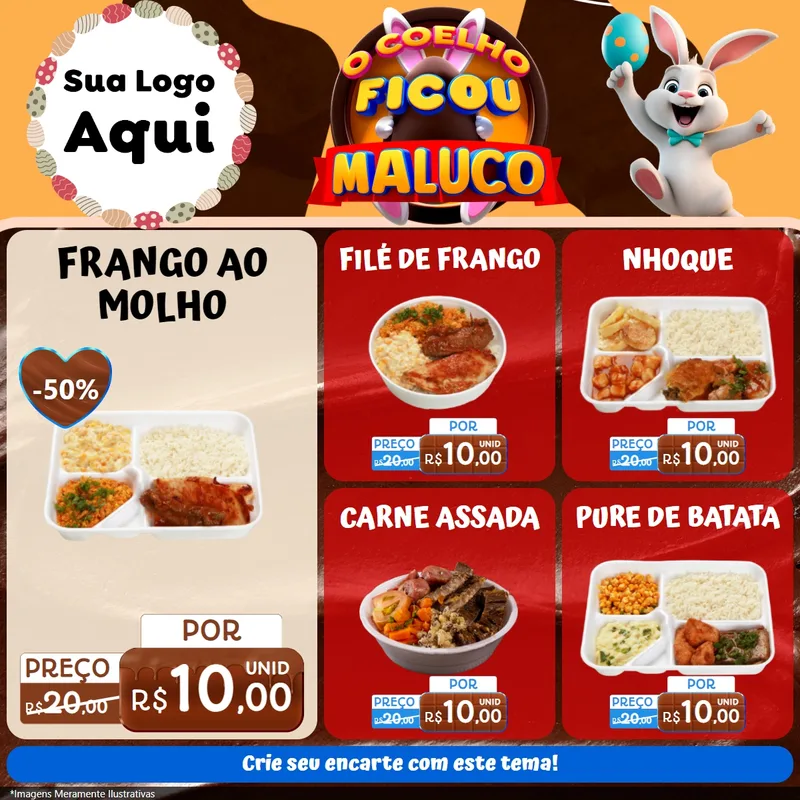 Modelo de Rede Social para Feed Facebook com o tema O Coelho Ficou Maluco - Páscoa para Restaurante