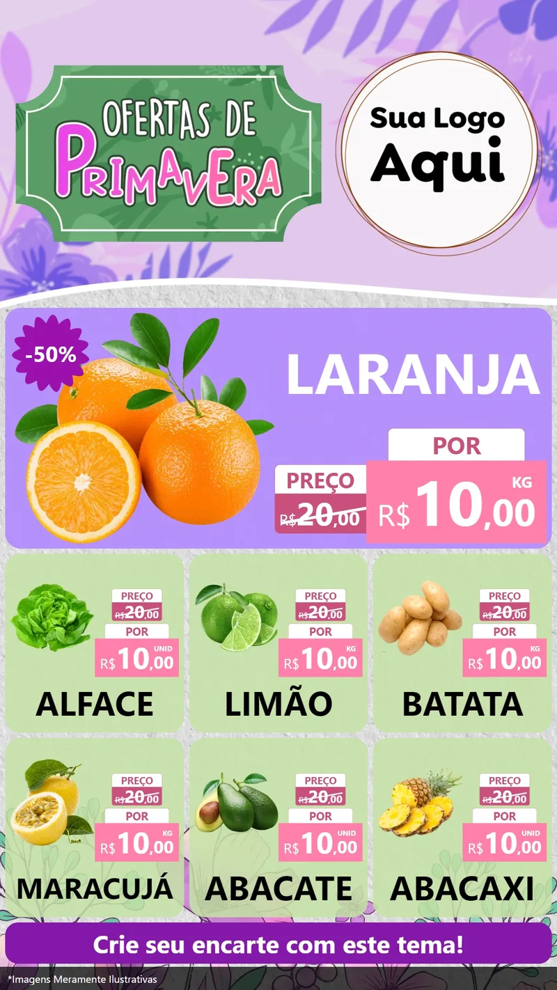 Modelo de Rede Social para Stories com o tema Ofertas de Primavera para Hortifrúti