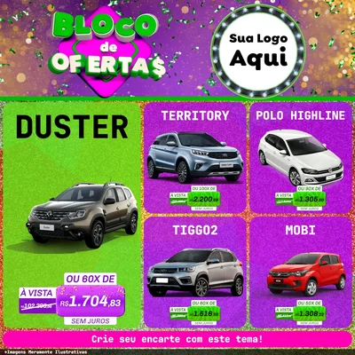 Modelo de Rede Social para Feed Facebook com o tema Bloco de Ofertas para Concessionaria de Carros