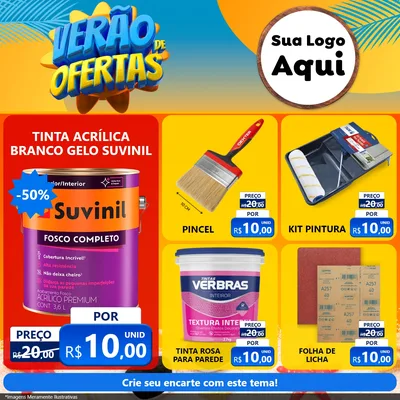 Modelo de Rede Social para Feed Facebook com o tema Verão de Ofertas para Tintas e Ferramentas
