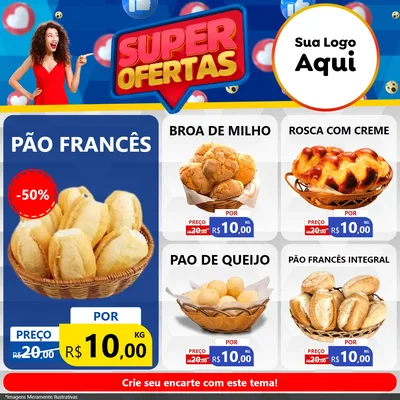 Modelo de Rede Social para Feed Facebook com o tema Super Ofertas para Padaria