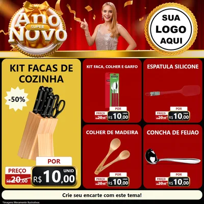 Modelo de Rede Social para Feed Facebook com o tema Super Ano Novo para Utilidades Domésticas