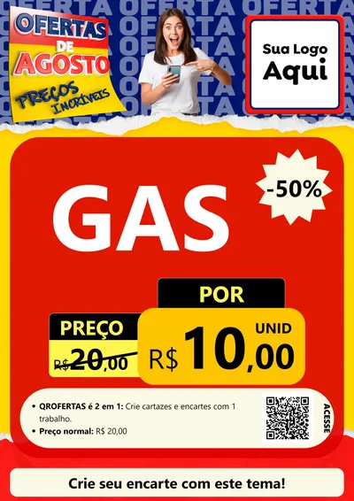 Modelo de Cartaz para Cartaz A4 Vertical com o tema Ofertas de Agosto - Preços Incríveis para Água e gás