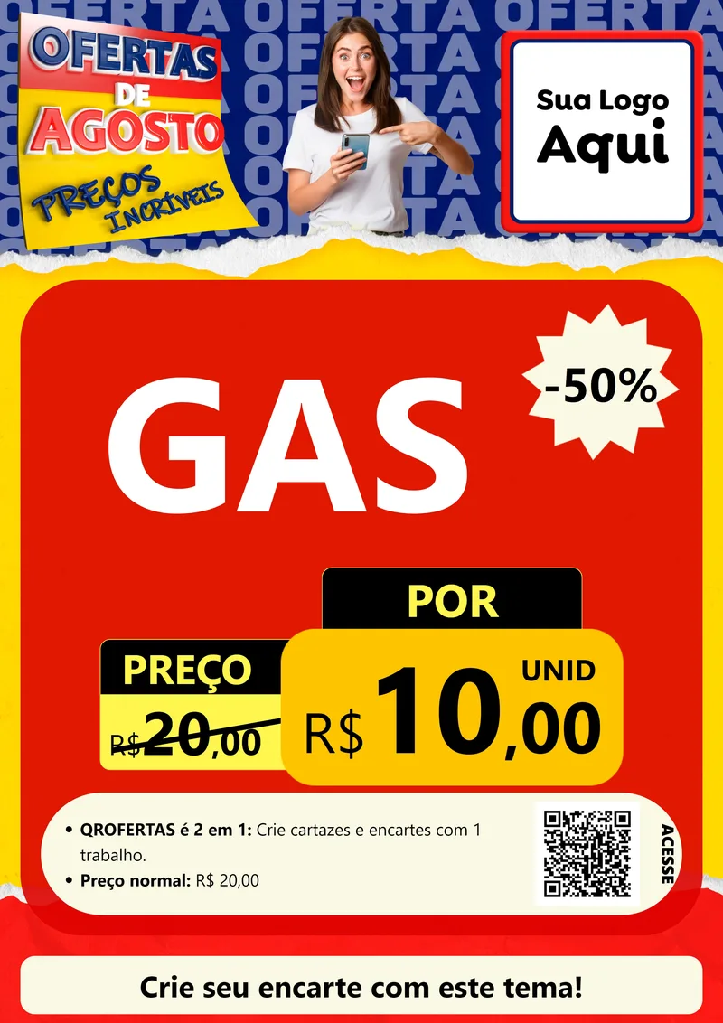 Modelo de Cartaz para Cartaz A4 Vertical com o tema Ofertas de Agosto - Preços Incríveis para Água e gás