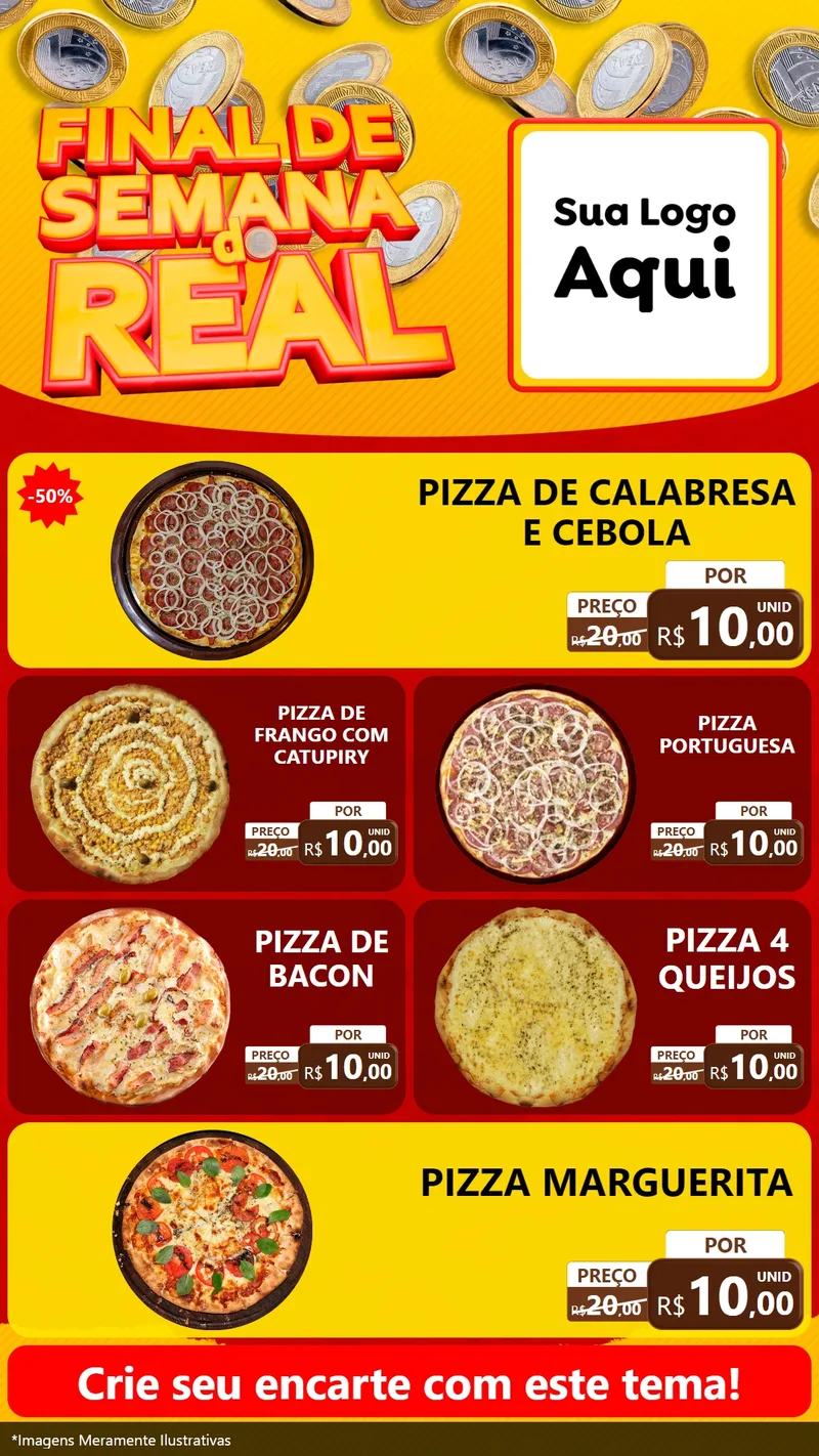 Modelo de TV para TV Vertical com o tema Final de Semana do Real para Pizzaria