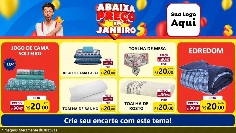 Modelo de TV para TV Horizontal com o tema Abaixa Preço em Janeiro para Cama, Mesa e Banho