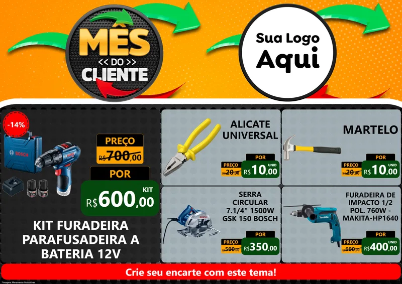 Modelo de Encarte para Encarte A4 Horizontal com o tema Mês do Cliente para Maquinas e Ferramentas