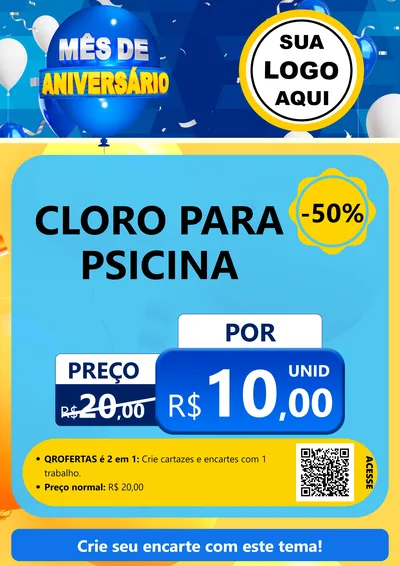 Modelo de Cartaz para Cartaz A4 Vertical com o tema Mês de Aniversário para Produtos para Piscina