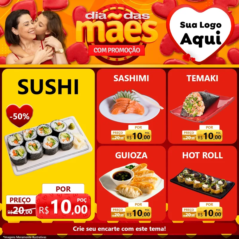 Modelo de Rede Social para Feed Facebook com o tema Dia das Mães com Promoção para Comida japonesa