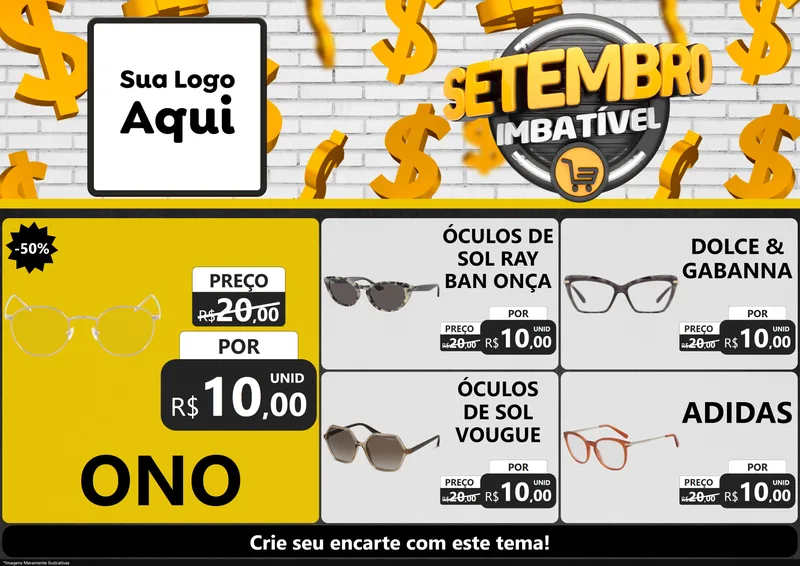 Modelo de Encarte para Encarte A4 Horizontal com o tema Setembro Imbatível para Óticas