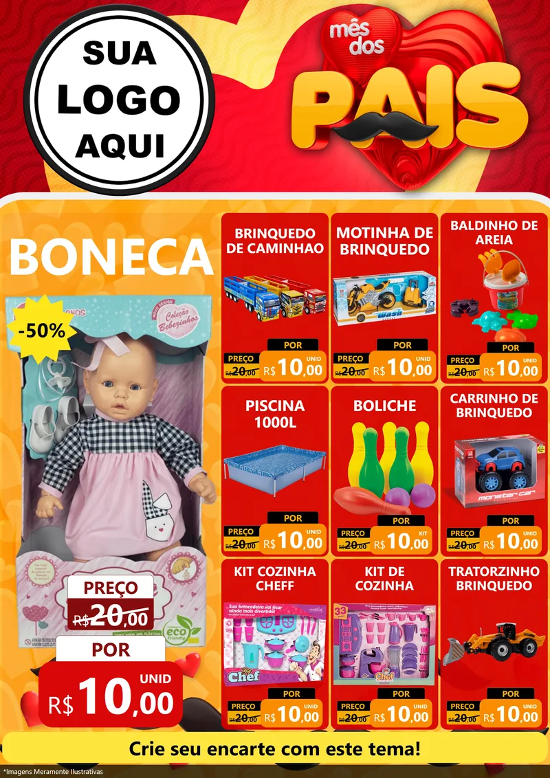 Modelo de Encarte para Encarte A4 Vertical com o tema Mês Dos Pais para Brinquedos