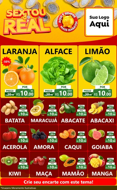 Modelo de Encarte para Encarte Grande com o tema Sextou do Real para Hortifrúti