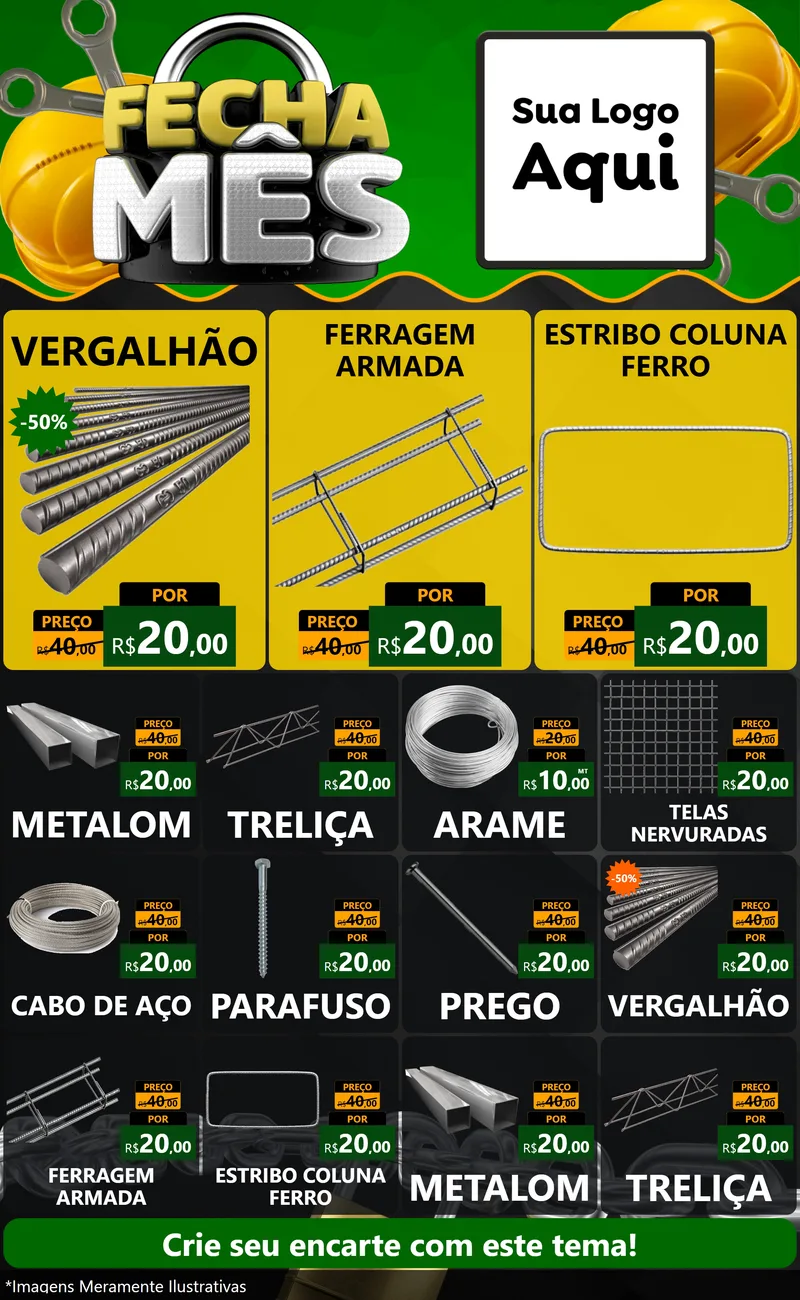 Modelo de Encarte para Encarte Grande com o tema Fecha Mês para Ferragens