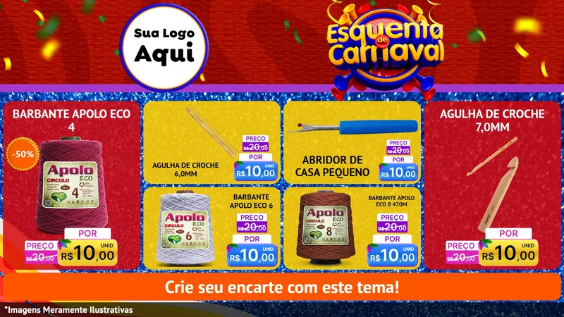 Modelo de TV para TV Horizontal com o tema Esquenta de Carnaval para Armarinho e Aviamentos