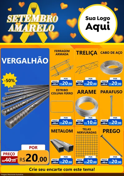 Modelo de Encarte para Encarte A4 Vertical com o tema Setembro Amarelo para Ferragens