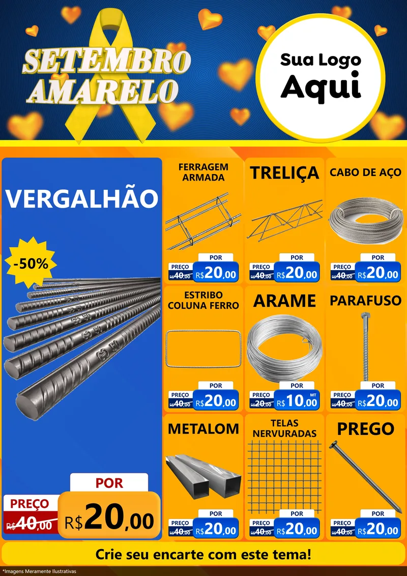 Modelo de Encarte para Encarte A4 Vertical com o tema Setembro Amarelo para Ferragens