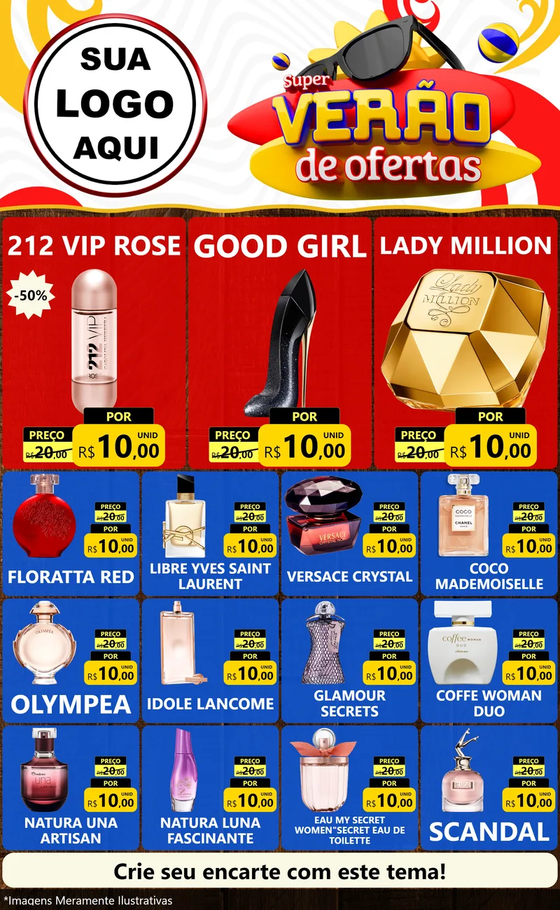 Modelo de Encarte para Encarte Grande com o tema Super Verão de Ofertas para Perfumes