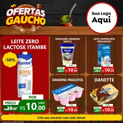 Modelo de Rede Social para Feed Facebook com o tema Ofertas Dia do Gaúcho para Frios e Laticínios