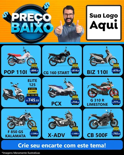Modelo de Rede Social para Feed Instagram com o tema Preço Baixo para Concessionaria de Motos
