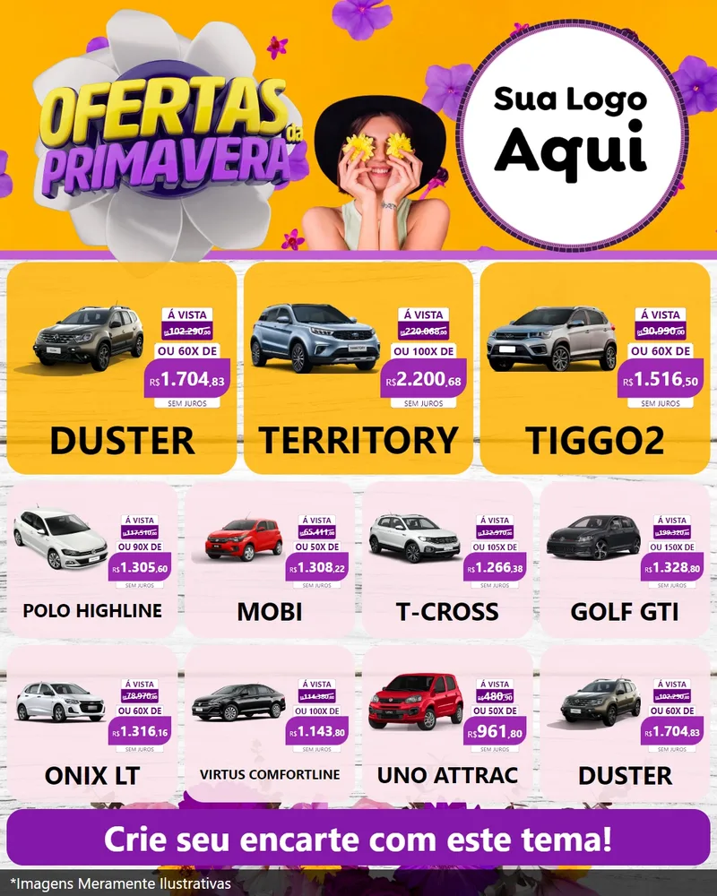 Modelo de Rede Social para Feed Instagram com o tema Ofertas Da Primavera para Concessionaria de Carros