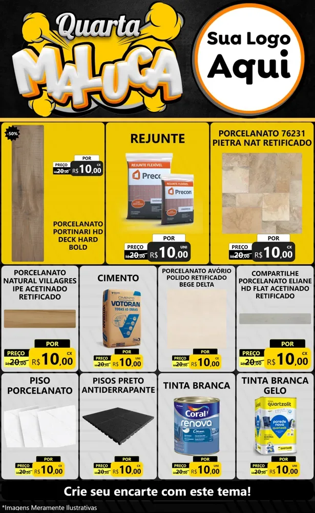 Modelo de Encarte para Encarte Grande com o tema Quarta Maluca para Pisos e revestimentos