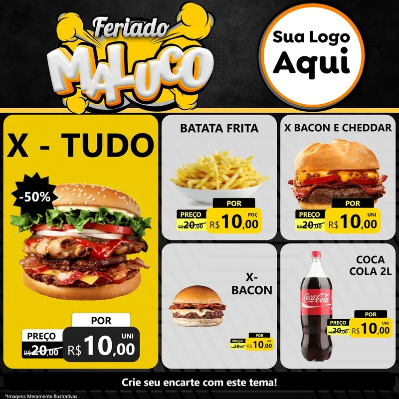 Modelo de Rede Social para Feed Facebook com o tema Feriado Maluco para Hamburgueria