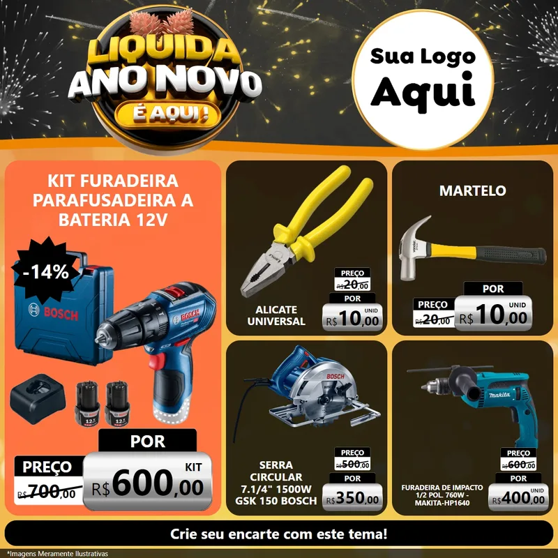 Modelo de Rede Social para Feed Facebook com o tema Liquida Ano Novo É Aqui! para Maquinas e Ferramentas