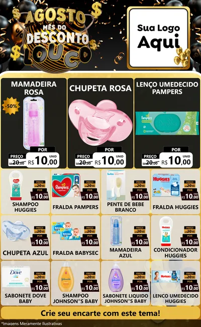 Modelo de Encarte para Encarte Grande com o tema Agosto Mês do Desconto Louco para Bebês