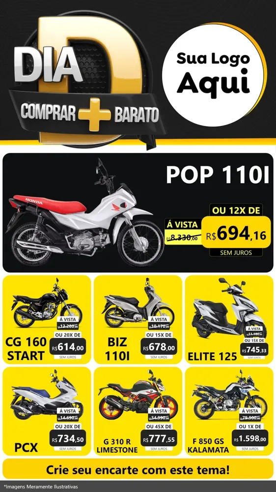 Modelo de Rede Social para Stories com o tema Dia D Mais Economia para Concessionaria de Motos