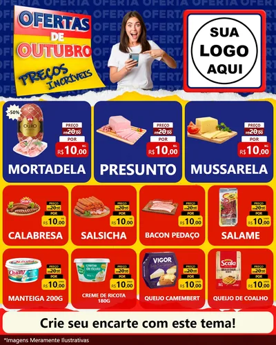 Modelo de Rede Social para Feed Instagram com o tema Ofertas de Outubro - Preços Incríveis para Frios e Laticínios