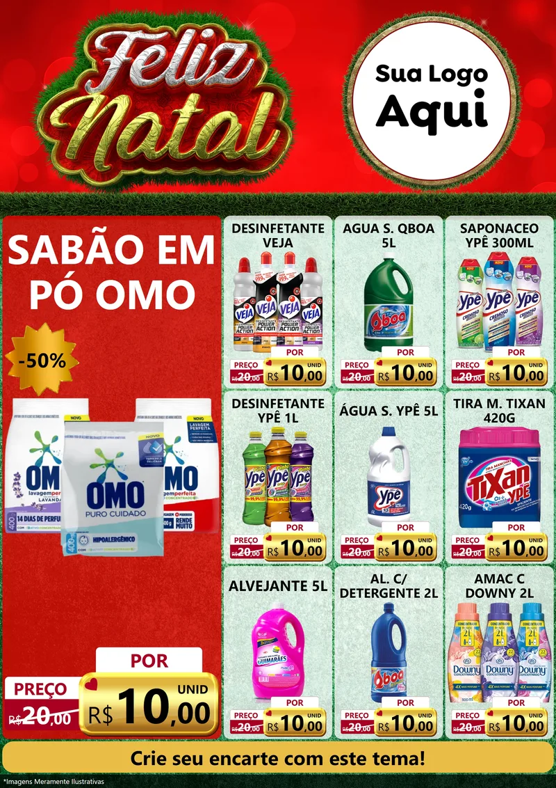 Modelo de Encarte para Encarte A4 Vertical com o tema Feliz Natal para Produtos de Limpeza