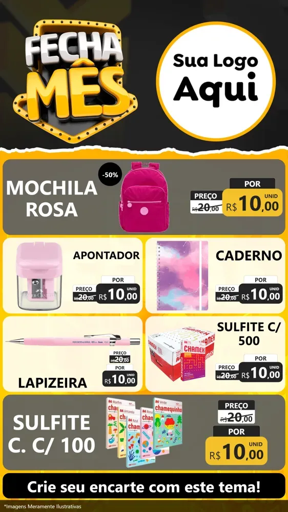 Modelo de TV para TV Vertical com o tema Fecha Mês para Papelaria