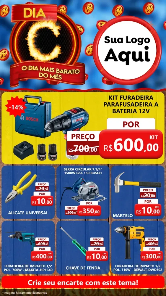 Modelo de Rede Social para Stories com o tema Dia C - O Dia Mais Barato Do Mês para Maquinas e Ferramentas