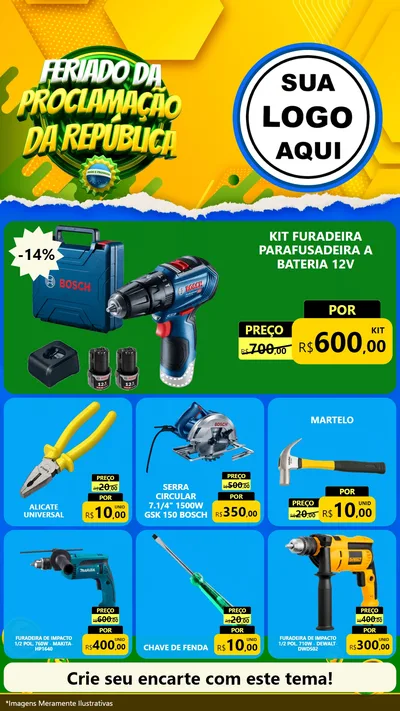 Modelo de Rede Social para Stories com o tema Feriado da Proclamação da República para Maquinas e Ferramentas